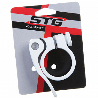 Хомут подсидельный STG 31,8мм с логотипом STG, белый - фото