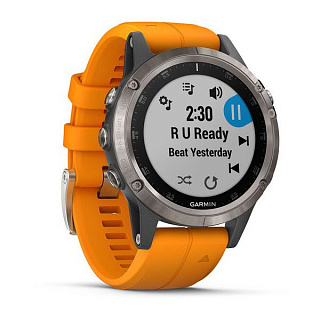 Часы GARMIN Fenix 5 Plus Sapphire (Titanium/Orange Band) - фото